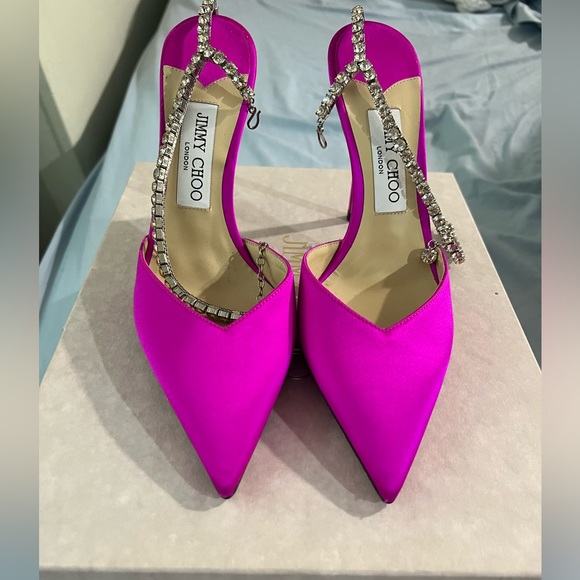 Jimmy Choo Fuchsia Satin Pumps - Picture 1 of 8